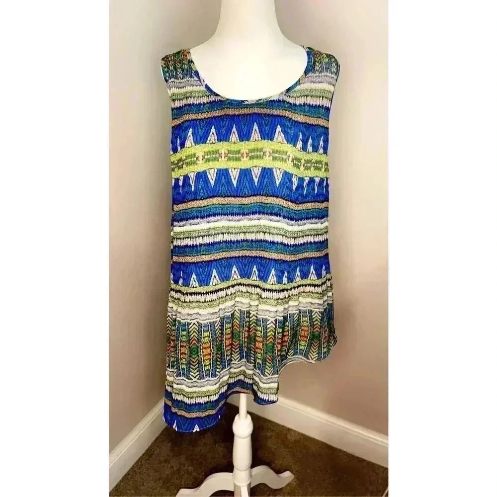 OneWorld Women's‎ M Multicolor Geometric Sleeveless Tunic Top